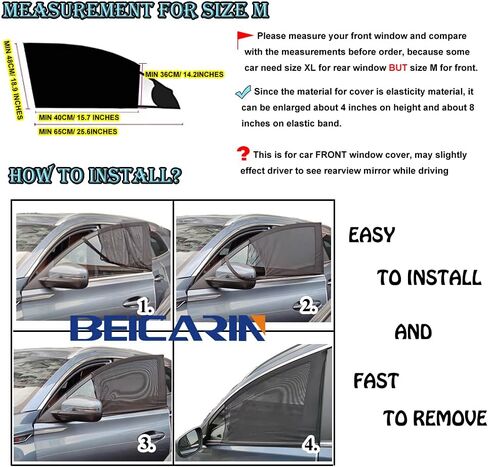 مظلة شمسية لنافذة السيارة الأمامية - عبوتان من شبكة قابلة للتنفس لنافذة جانبية للسيارة، مظلة حماية من الأشعة فوق البنفسجية للسائق والأسرة والحيوانات الأليفة على المقعد الأمامي، ستارة مع فتحتين لرؤية مرآة الرؤية الخلفية، مقاس M in Kuwait