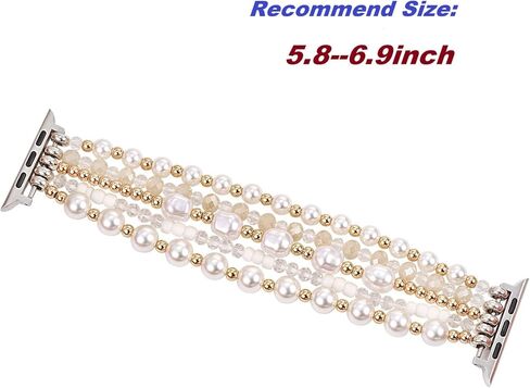 Pearl Bracelet Compatible with 40mm Apple Watch band 38mm Series 6 5 Women,Fashion Handmade Elastic Stretch Cute Beaded Strap Replacement in Saudi Arabia