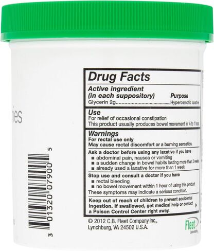 Fleet - Glycerin Suppositories, Laxative, Adult Jar, 100 Each in Saudi Arabia