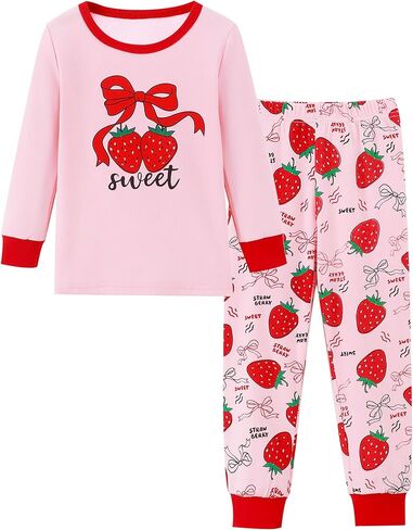 Mikrdoo Baby Girls Pajamas Set 2-Piece Long Sleeve Cotton Stretch Soft Snug Fit Sleepwear for Kids 12Months-7Years in Kuwait