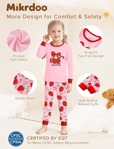 Mikrdoo Baby Girls Pajamas Set 2-Piece Long Sleeve Cotton Stretch Soft Snug Fit Sleepwear for Kids 12Months-7Years in Kuwait