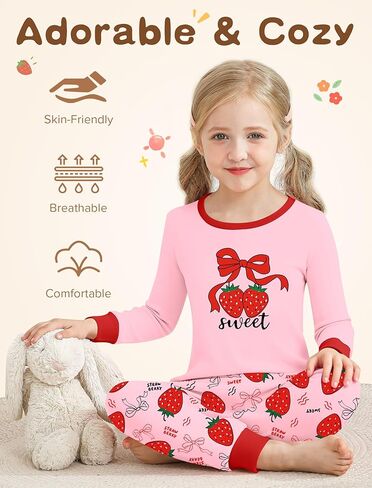 Mikrdoo Baby Girls Pajamas Set 2-Piece Long Sleeve Cotton Stretch Soft Snug Fit Sleepwear for Kids 12Months-7Years in Kuwait