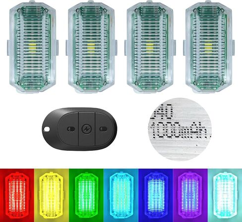 مصابيح LED ستروب لاسلكية، 4 قطع، تحذير للطوارئ RGB، قابلة لإعادة الشحن عبر USB، عمر بطارية طويل للغاية 1000 مللي أمبير في الساعة، 7 ألوان و30 وضع فلاش، سطوع عالي، للسيارة والدراجة النارية والدراجة الخارجية (M6-4) in Kuwait