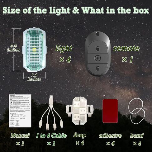 مصابيح LED ستروب لاسلكية، 4 قطع، تحذير للطوارئ RGB، قابلة لإعادة الشحن عبر USB، عمر بطارية طويل للغاية 1000 مللي أمبير في الساعة، 7 ألوان و30 وضع فلاش، سطوع عالي، للسيارة والدراجة النارية والدراجة الخارجية (M6-4) in Kuwait