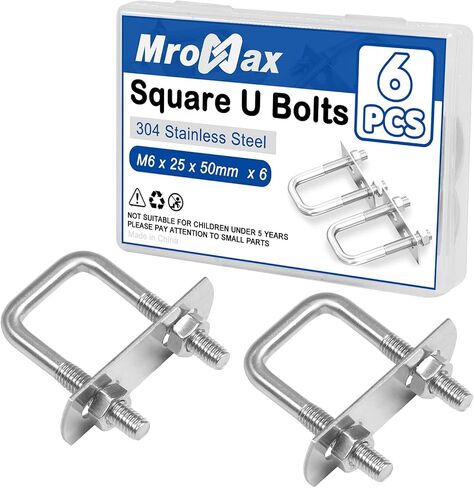 MroMax 4Pcs Square U-Bolts 1-1/2" Inner Width, M8 x 40 x 100mm 304 Stainless Steel U-Bolts with Frame Plates and Nuts, 3.94" Length, for Automobiles Trailer, Ski Boat, Sailboat and Trailer in Saudi Arabia