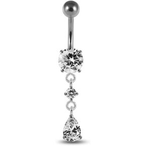 Crystal Stone Round with Teardrop CZ Stone Dangling 925 Sterling Silver with Stainless Steel Belly Button Ring in Kuwait