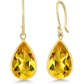 Gem Stone King 14K Yellow Gold Citrine Dangle Earrings For Women (10.00 Cttw, Gemstone Birthstone, Pear Shape 14X9MM) in Kuwait