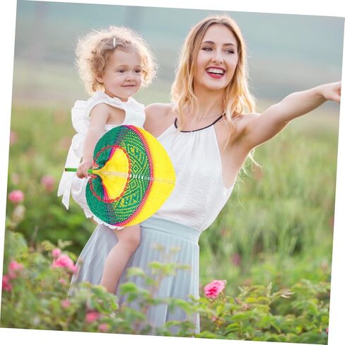Luxshiny شكل الخوخ مروحة منسوجة يدويًا مروحة تبريد منسوجة طبيعية لحفلات الشاطئ وديكور المنزل تصميم خفيف الوزن ومحمول للبالغين in Kuwait