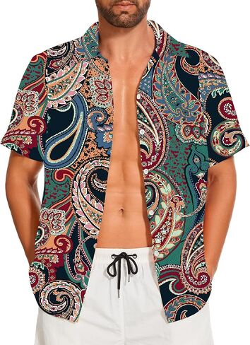 Demoking Vintage Shirts for Men Tie Dye Hippie Funny Hawaiian Shirt Button Down Shirts in Kuwait