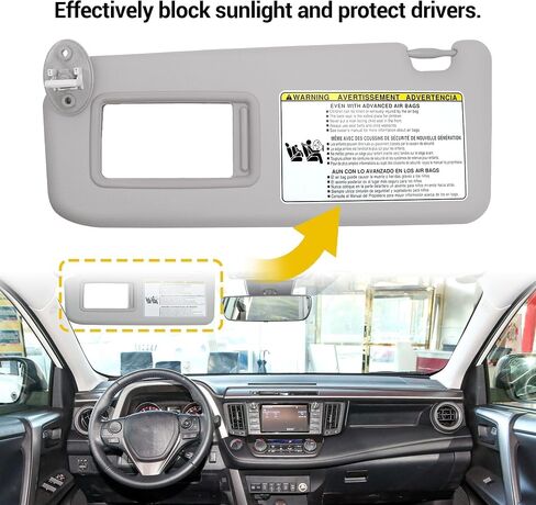 Driver Side Sun Visor Fit for Toyota RAV4 2014 2015 2016 2017 2018 Replace 74320-42595 Front Left | Sun Protection Shade | Makeup Mirror | Gray ﻿ in Saudi Arabia