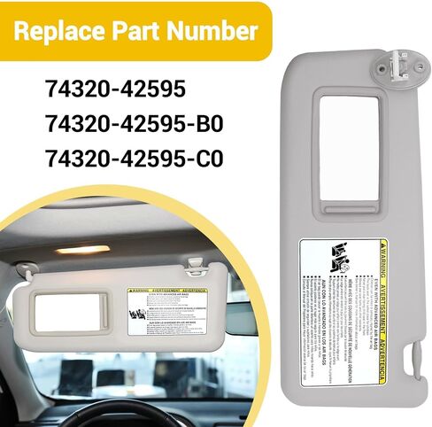 Driver Side Sun Visor Fit for Toyota RAV4 2014 2015 2016 2017 2018 Replace 74320-42595 Front Left | Sun Protection Shade | Makeup Mirror | Gray ﻿ in Saudi Arabia