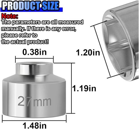 27mm Car Oil Filter Socket Wrench, 3/8" Drive Filters Cap Wrench Tool with 6-Point Hex Design, Chrome Vanadium Steel Socket Quickly Oil Filter Removal Tool for Most Car Models (27MM) in Saudi Arabia