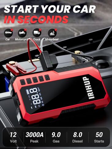 Jump Starter with Air Compressor, 3000A 150PSI Portable Car Battery Jump Starter(9L Gas/8L Diesel), 12V Jump Box Car Battery Jumper Starter Portable Jumper Cable, LCD Screen in Saudi Arabia