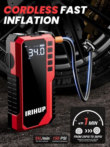 Jump Starter with Air Compressor, 3000A 150PSI Portable Car Battery Jump Starter(9L Gas/8L Diesel), 12V Jump Box Car Battery Jumper Starter Portable Jumper Cable, LCD Screen in Saudi Arabia
