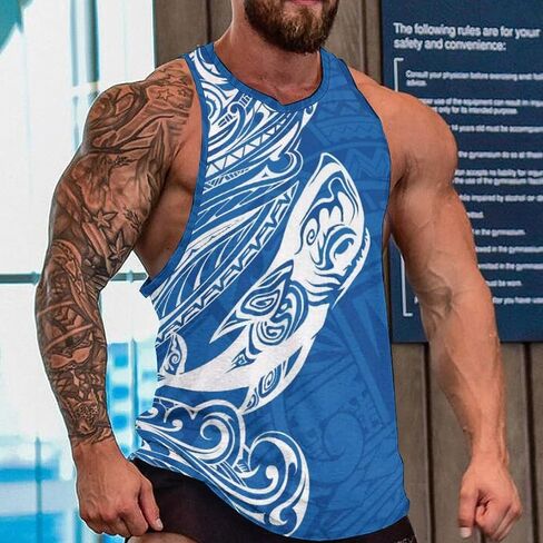 Men Polynesian Tribal Quick Dry Workout Tank Top Hawaiian Samoan Gym Muscle Tee Bodybuilding Sleeveless Shirt in Saudi Arabia