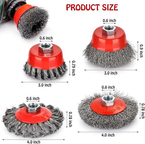 عجلة سلكية لطاحونة الزوايا 12 حزمة، فرشاة سلكية مجعدة خشنة، فرشاة كأس سلكية، عجلة سلكية لطاحونة زاوية 4 1/2، ملحقات طاحونة زاوية مع أربور ملولب 5/8-11unc in Kuwait