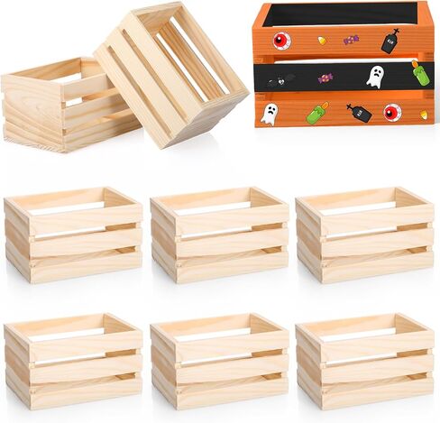 Roowest 12 Pcs 6.5'' Small Wooden Crates for Crafts Unfinished Wood Crate Wood Basket Unfinished Wood Craft for Display Home Bathroom Arts Milk Wine Towel Toys in Kuwait