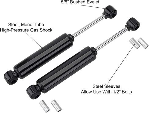 Speedway Motors Mono Tube Shocks, Black Painted, High-Pressure Gas Shocks, 12-1/2" Mounted Length, Adjustable Bushings for 1/2" or 5/8" Bolts, 9-5/8" to 14-5/8" Travel, Sold as a Pair in Saudi Arabia