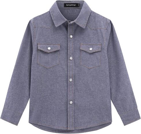 Spring&Gege Boys' Long Sleeve Chambray Shirt Western Cowboys Pearl Snap Button Down Shirts (5-14 Years) in Saudi Arabia