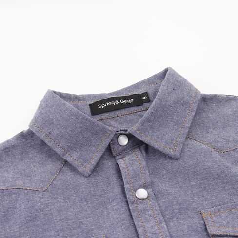 Spring&Gege Boys' Long Sleeve Chambray Shirt Western Cowboys Pearl Snap Button Down Shirts (5-14 Years) in Saudi Arabia