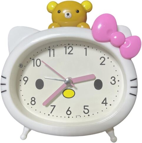 Cute Cat Alarm Clock, Kawaii Alarm Clock，Cartoon Cat Clock，Cute Clock，White with Pink Bow, Yellow Bear Topper, Kids Room Decor (White with Little Bear) in Saudi Arabia