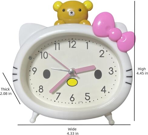 Cute Cat Alarm Clock, Kawaii Alarm Clock，Cartoon Cat Clock，Cute Clock，White with Pink Bow, Yellow Bear Topper, Kids Room Decor (White with Little Bear) in Saudi Arabia