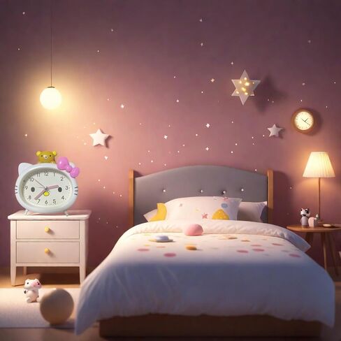 Cute Cat Alarm Clock, Kawaii Alarm Clock，Cartoon Cat Clock，Cute Clock，White with Pink Bow, Yellow Bear Topper, Kids Room Decor (White with Little Bear) in Saudi Arabia