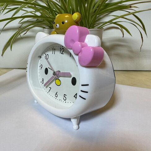 Cute Cat Alarm Clock, Kawaii Alarm Clock，Cartoon Cat Clock，Cute Clock，White with Pink Bow, Yellow Bear Topper, Kids Room Decor (White with Little Bear) in Saudi Arabia