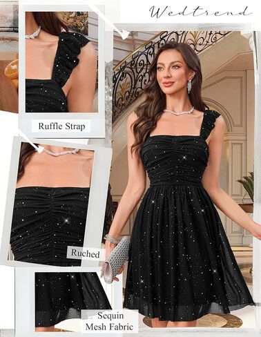 Wedtrend Sparkly Homecoming Dresses for Teens 2025 Short Sequin Dresses Ruffle Strap 80s Dress in Saudi Arabia