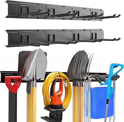 Garage Garden Tool Organizer Wall Mount, Heavy Duty Garage Tool Storage Rack 48 Inches, Max Load 330lb - Shovel, Rake, Folding Chair, Weed Eater Storage in Saudi Arabia