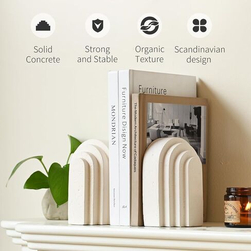 Decorative Bookends for Shelves, Set of 2 Book Ends for Heavy Books, Layered Arch Design White Bookend in Saudi Arabia