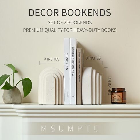 Decorative Bookends for Shelves, Set of 2 Book Ends for Heavy Books, Layered Arch Design White Bookend in Saudi Arabia