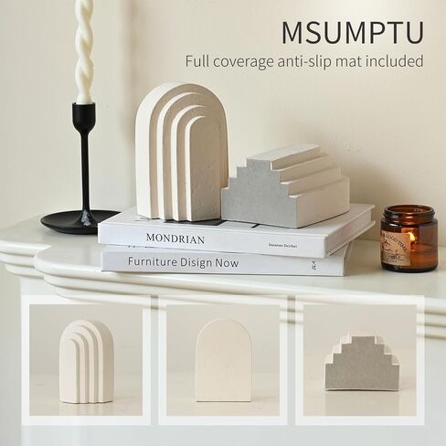 Decorative Bookends for Shelves, Set of 2 Book Ends for Heavy Books, Layered Arch Design White Bookend in Saudi Arabia