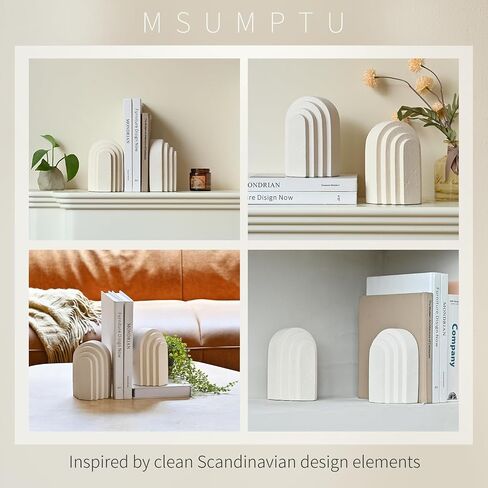 Decorative Bookends for Shelves, Set of 2 Book Ends for Heavy Books, Layered Arch Design White Bookend in Saudi Arabia