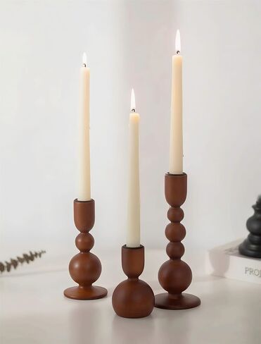 NUPTIO Taper Candle Holders Decor: Set of 3 Wooden Candlestick Holders Mantel Decor - Boho Farmhouse Rustic White in Saudi Arabia