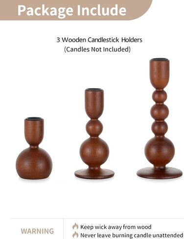 NUPTIO Taper Candle Holders Decor: Set of 3 Wooden Candlestick Holders Mantel Decor - Boho Farmhouse Rustic White in Saudi Arabia