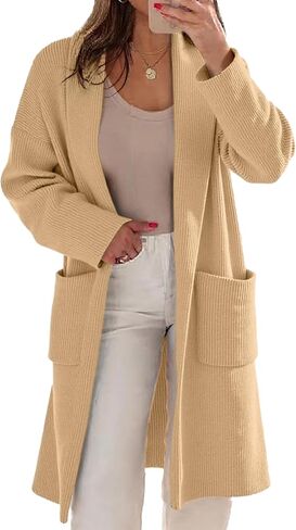 Simplee Womens Long Cardigan Sweaters Fall 2025 Thick Long Sleeve Lapel Collar Coatigan Open Front Oversized Chunky Coat in Saudi Arabia