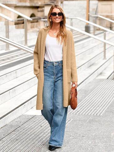 Simplee Womens Long Cardigan Sweaters Fall 2025 Thick Long Sleeve Lapel Collar Coatigan Open Front Oversized Chunky Coat in Saudi Arabia