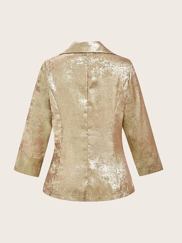 Women's 3/4 Sleeve Notched Lapel Collar Button Front Blazer Shiny Party Jacket with Pockets in Saudi Arabia
