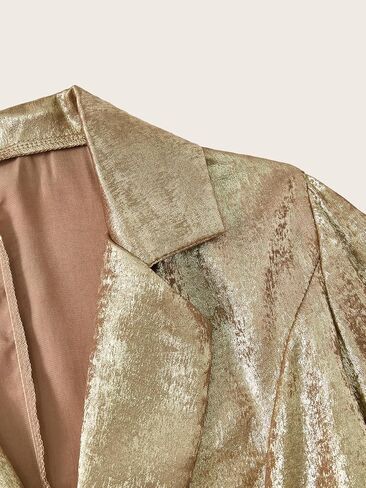 Women's 3/4 Sleeve Notched Lapel Collar Button Front Blazer Shiny Party Jacket with Pockets in Saudi Arabia
