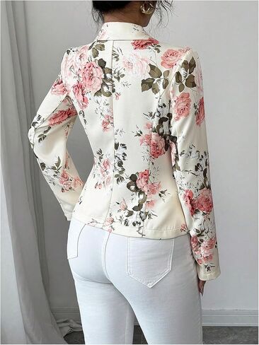SweatyRocks Women's V Neck Floral Print Fitted Blazer Lapel Collar Long Sleeve Button Up Office Work Jackets in Saudi Arabia