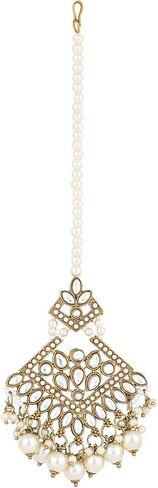 I Jewels Gold Plated Kundan Pearl Drop Choker Necklace Jewellery & Dangle Earrings Set For Women/Girls (K7273) in Saudi Arabia