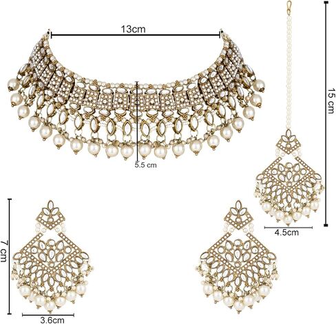 I Jewels Gold Plated Kundan Pearl Drop Choker Necklace Jewellery & Dangle Earrings Set For Women/Girls (K7273) in Saudi Arabia