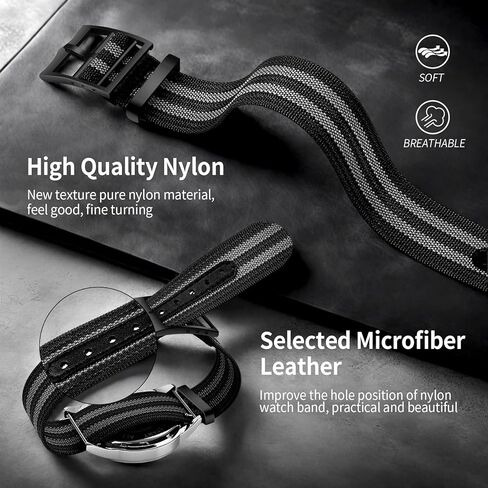 ULLCHRO Nylon Watch Strap 20mm 22mm Nylon Watch Band Replacement Single Pass Nato Strap Breathable Military Watch Bands for Men Soft Elastic Watch Straps in Kuwait