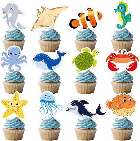 36PCS Ocean Cupcake Toppers - Under the Sea Realistic Sea Animal Cupcake Toppers Shark Cake Decorations for Ocean Theme Under the Sea Birthday Party Supplies in Saudi Arabia