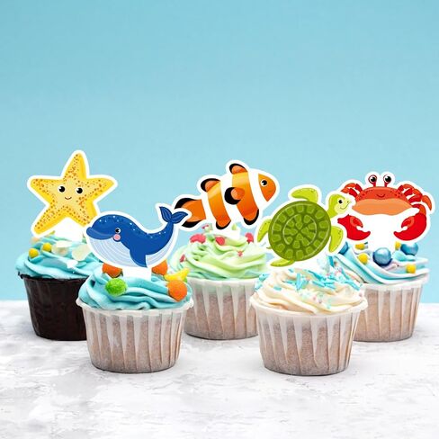 36PCS Ocean Cupcake Toppers - Under the Sea Realistic Sea Animal Cupcake Toppers Shark Cake Decorations for Ocean Theme Under the Sea Birthday Party Supplies in Saudi Arabia