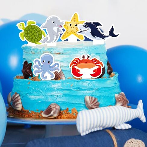 36PCS Ocean Cupcake Toppers - Under the Sea Realistic Sea Animal Cupcake Toppers Shark Cake Decorations for Ocean Theme Under the Sea Birthday Party Supplies in Saudi Arabia