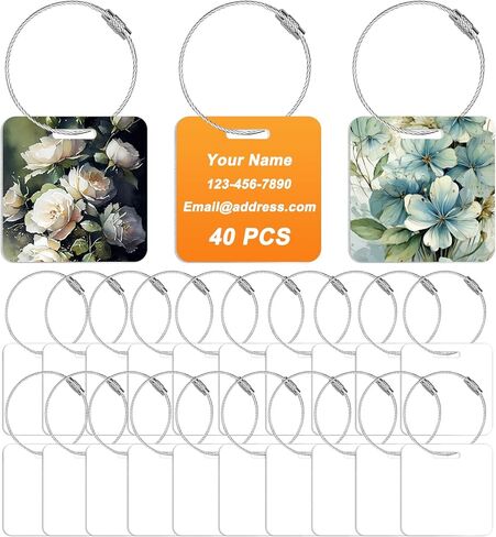 40 Pcs Metal Sublimation Luggage Tag Blanks Double Sided, Aluminum Sublimation Bag Tags with Stainless Steel Loop Suitcase Name Tag Luggage Labels Blank for DIY Craft Gifts Travel Sports Bags in Kuwait
