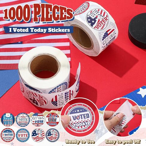 Tenceur 2 Rolls/ 1000 Pcs Be a Voter Stickers 1.5 Inch Vote Stickers White Red Blue Round Self Adhesive Labels 8 Designs Patriotic Stickers for 2024 Election Party Decorations Voting Decorations in Saudi Arabia