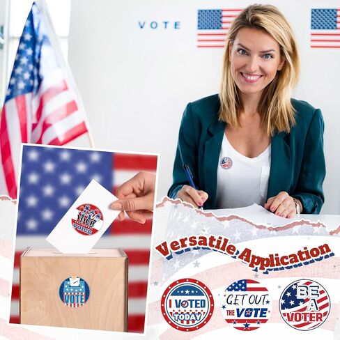 Tenceur 2 Rolls/ 1000 Pcs Be a Voter Stickers 1.5 Inch Vote Stickers White Red Blue Round Self Adhesive Labels 8 Designs Patriotic Stickers for 2024 Election Party Decorations Voting Decorations in Saudi Arabia